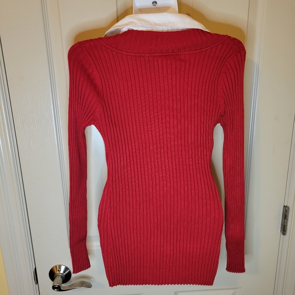 It's Our Time Long Sleeve Collar Sweater Red & White XL - Picture 4 of 7